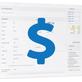 Adventure Office Software icon of pricing, dollar sign with software screen print in background